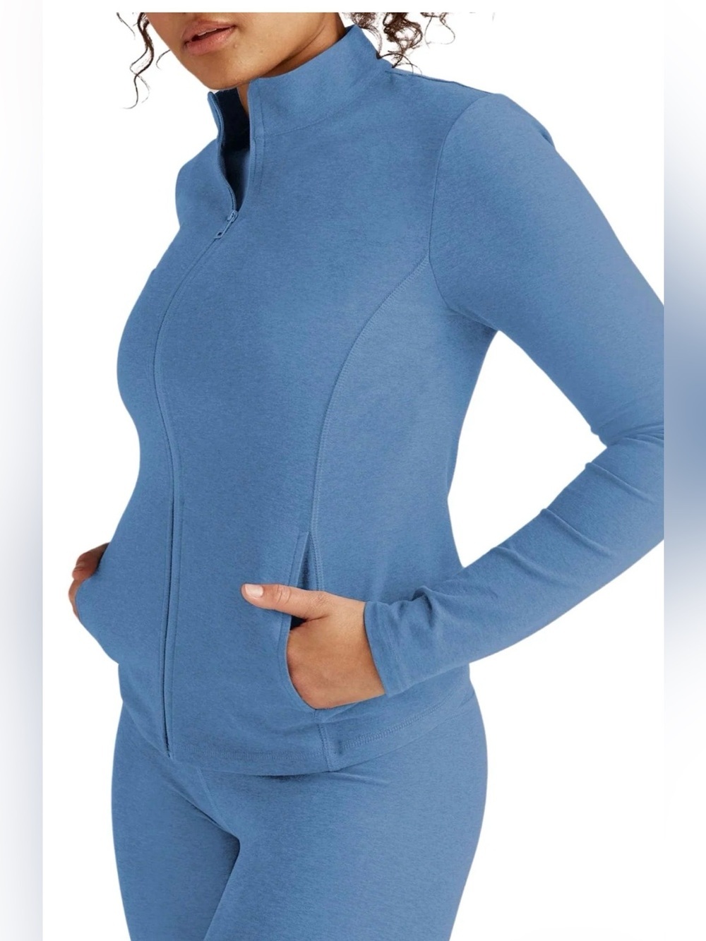 Beyond Yoga SpaceDye On The Go Mock Neck Jacket Sky Blue Heather , Large